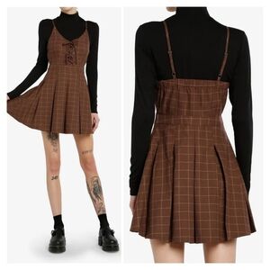 Social Collision Brown Plaid Lace Up Corset Dress Size S